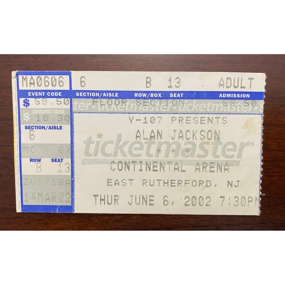 Alan Jackson Thursday June 6, 2002 Concert Ticket Stub